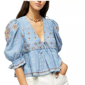 Free People Tallulah Embroidered Top